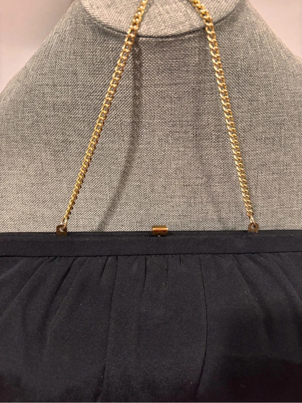 Vintage 1950/60 Faille Black Evening Clutch Gold Foldaway Chain Kiss Lock